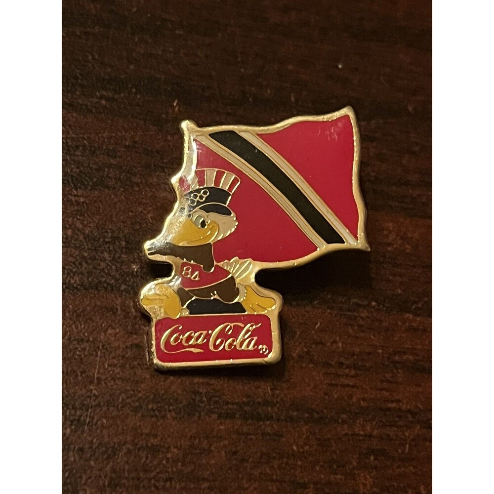 Vintage LA Olympics Coca Cola‎ Sam Eagle Trinidad & Tobago Flag Lapel Pin